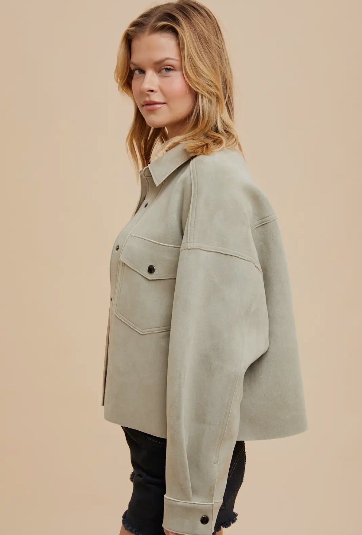 Olive Vegan Suede Jacket