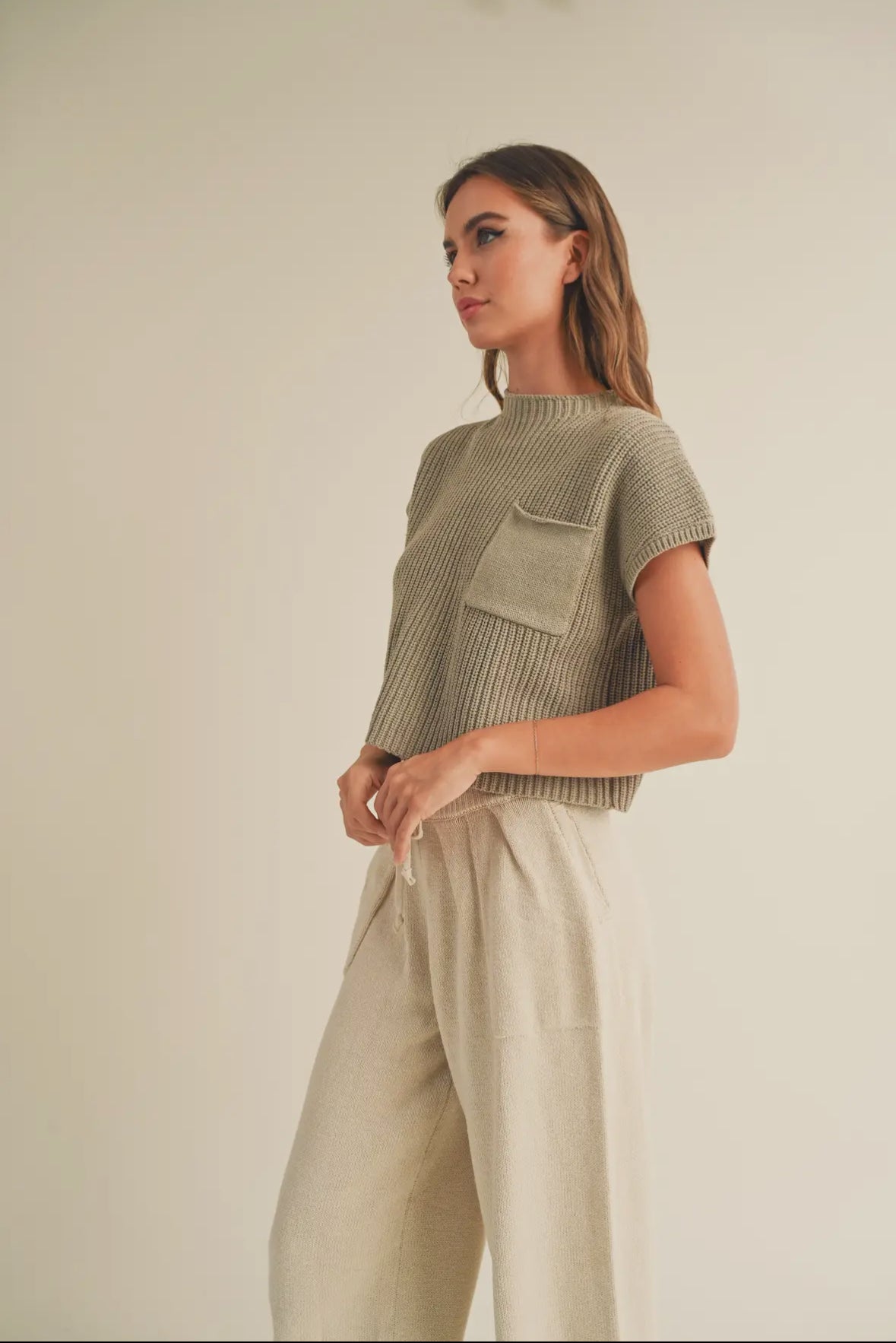 Olive Half High Neck Sweater Knit Top