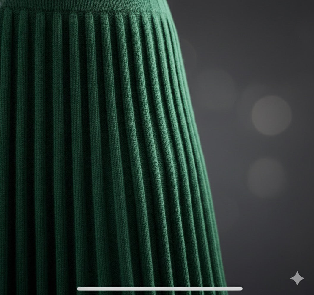 Emerald Green Pleated midi skirt