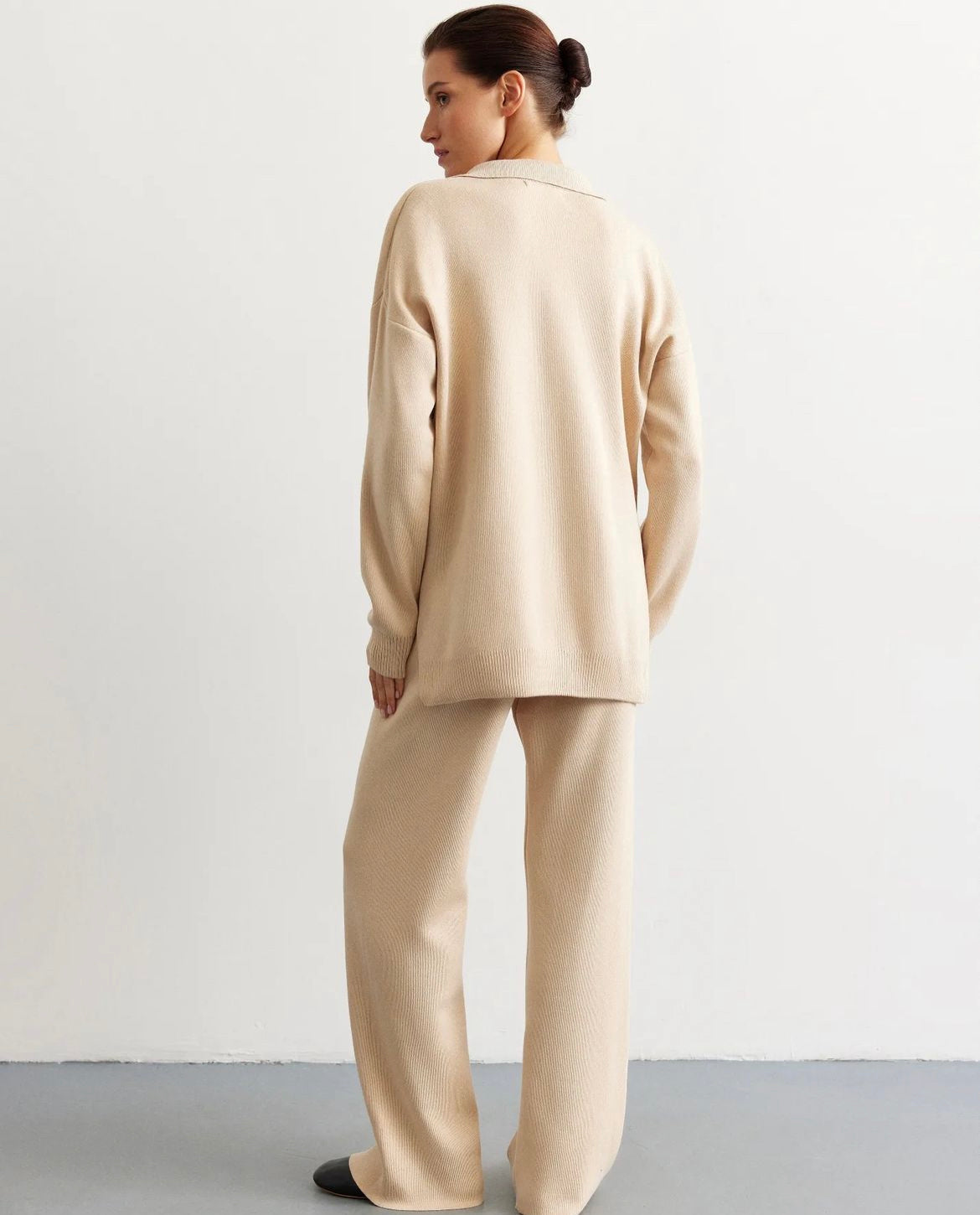 Cream Pollo Collar Detail Oversized Sweater