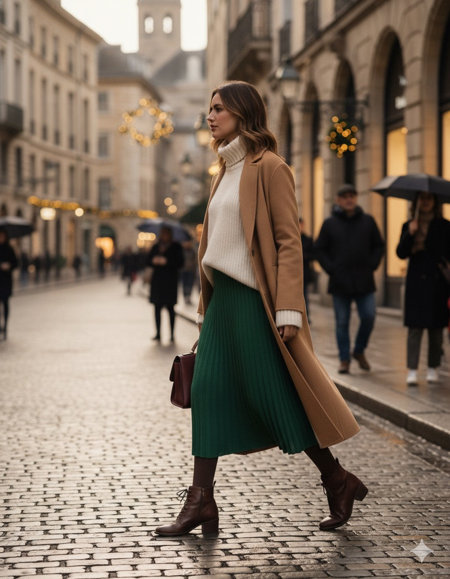 Emerald Green Pleated midi skirt