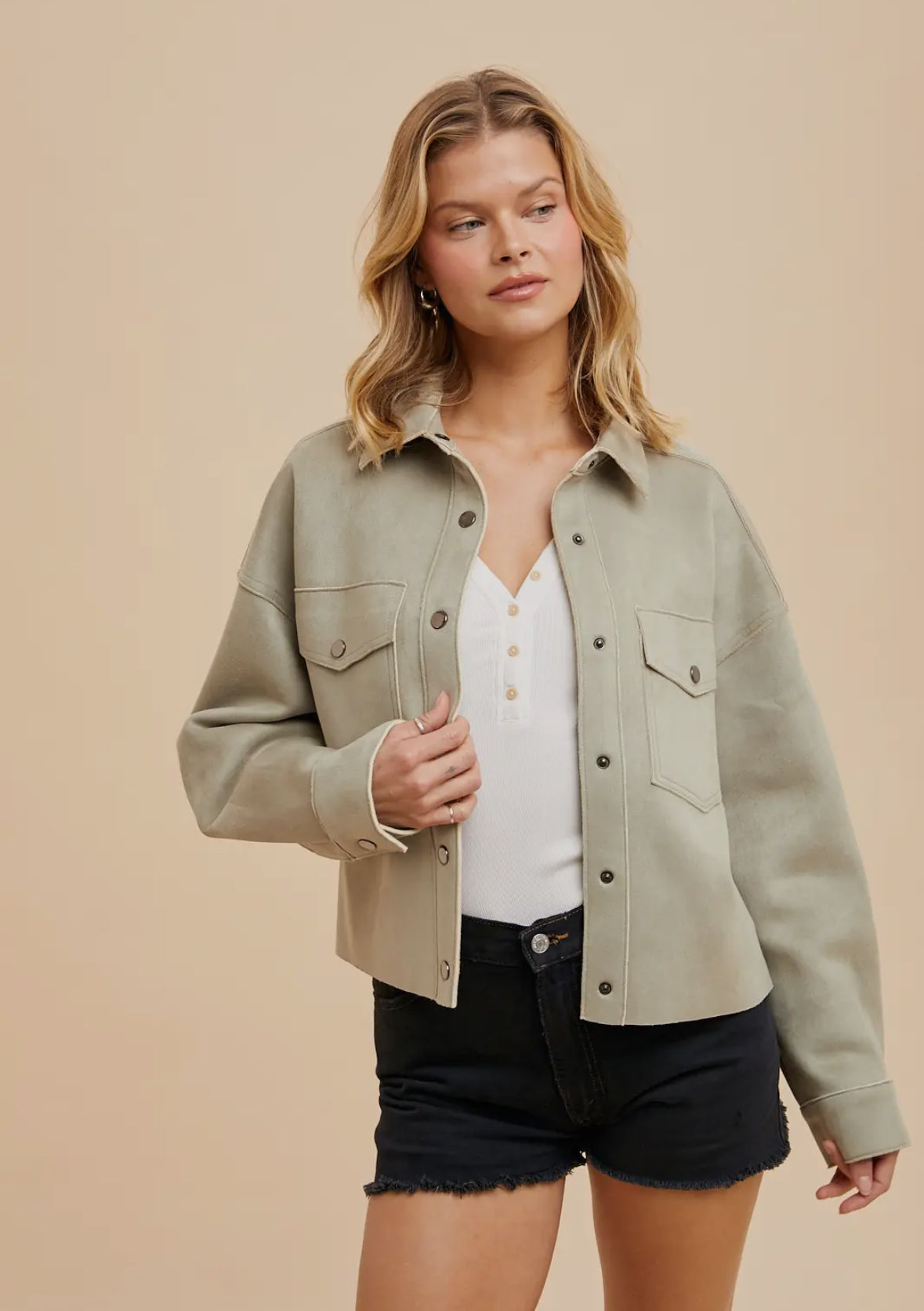 Olive Vegan Suede Jacket