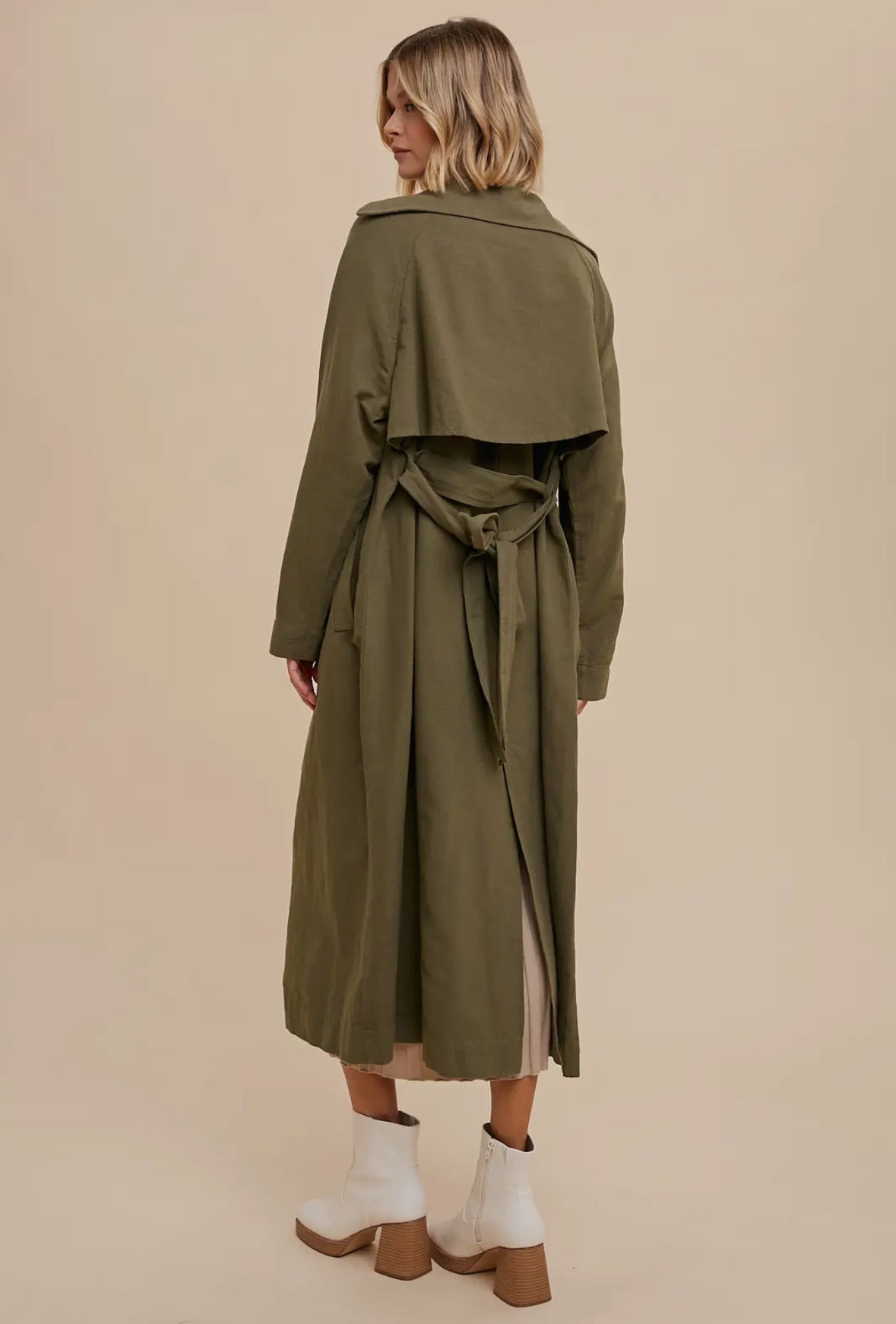 Long Line Double Breasted Classic
Trench Coat with Belted Wa