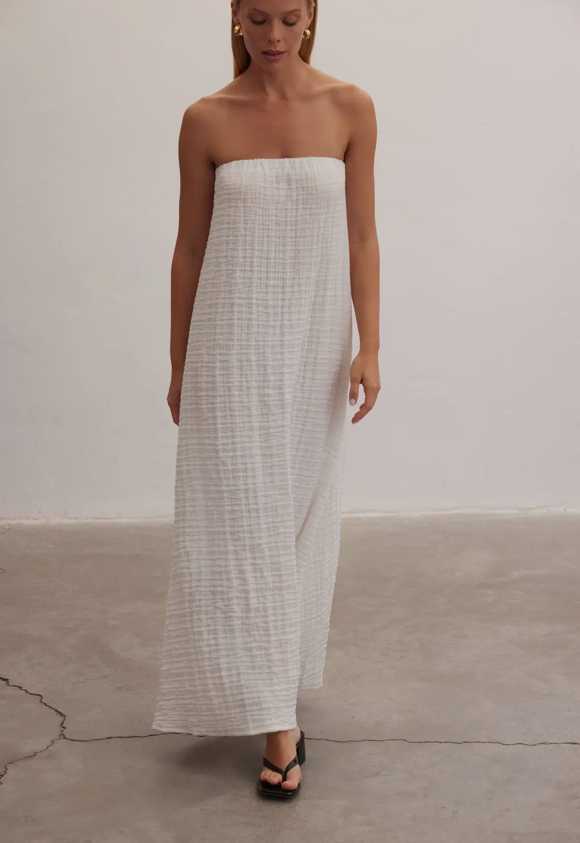 Textured strapless dress - 100% Cotton