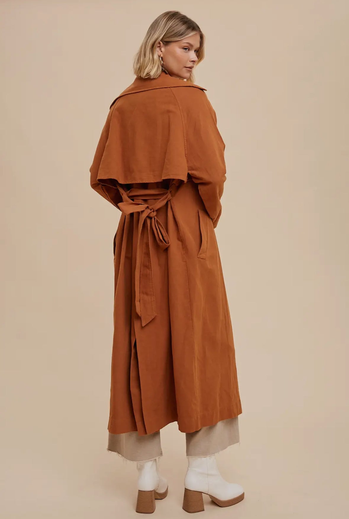 Long Line Double Breasted Classic
Trench Coat with Belted Wa