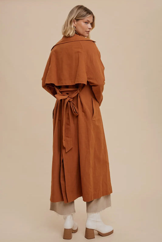 Long Line Double Breasted Classic
Trench Coat with Belted Wa