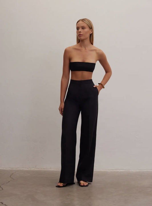 High Wasted Black Linen trouser 100% Linen