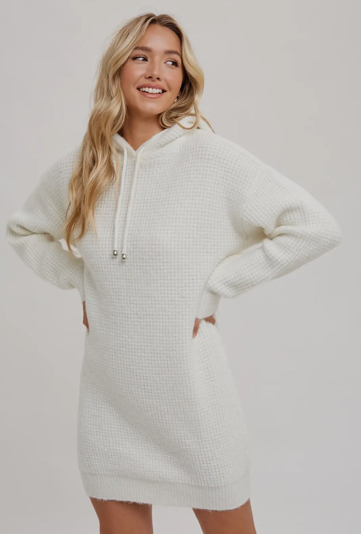 Chunky Waffle Hoodie Tunic - White