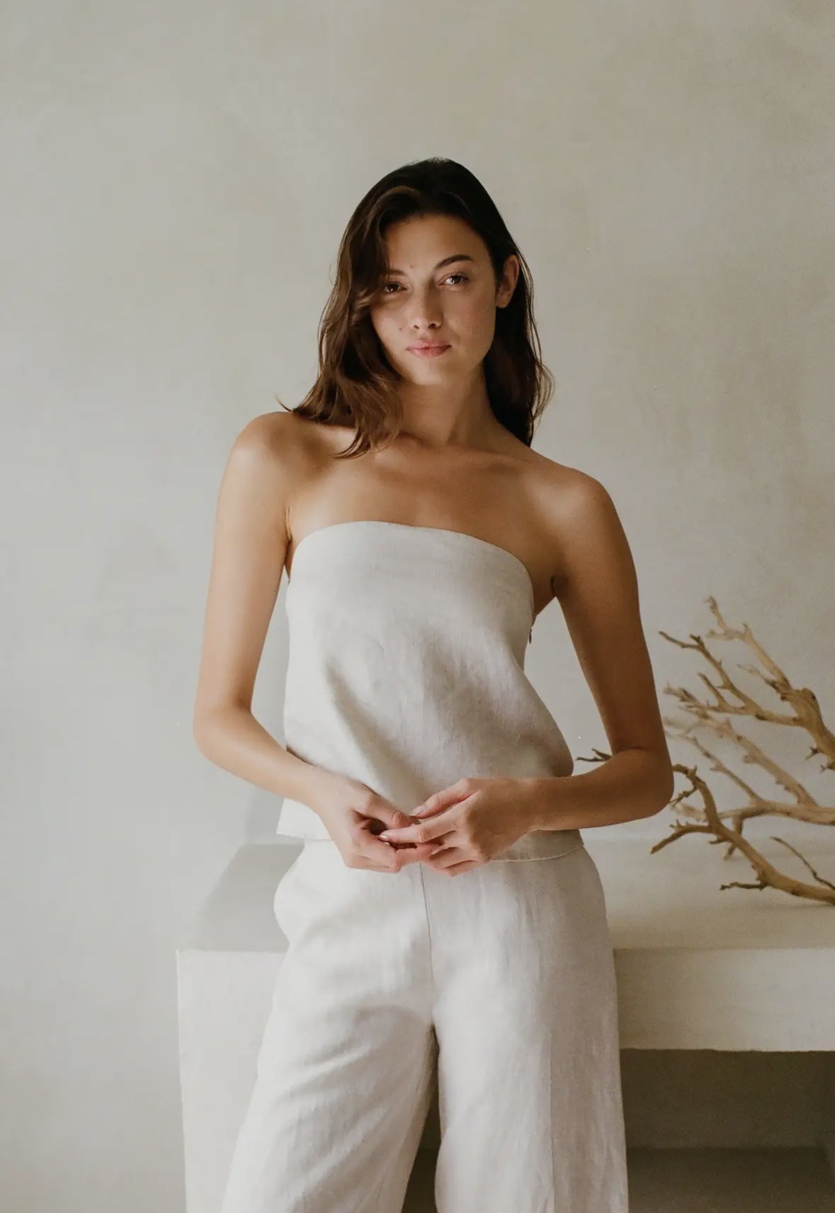 Linen Tube Top - OffWhite/Light Gray