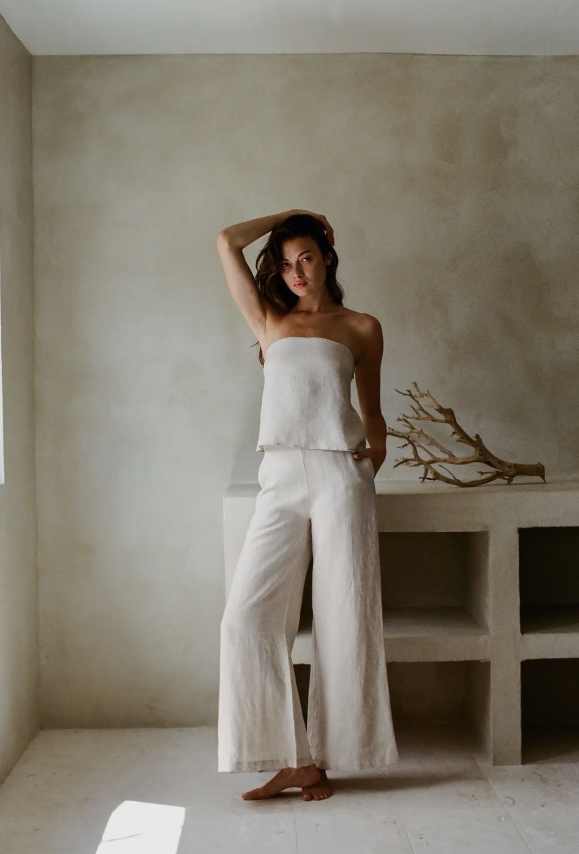 Linen Tube Top - OffWhite/Light Gray