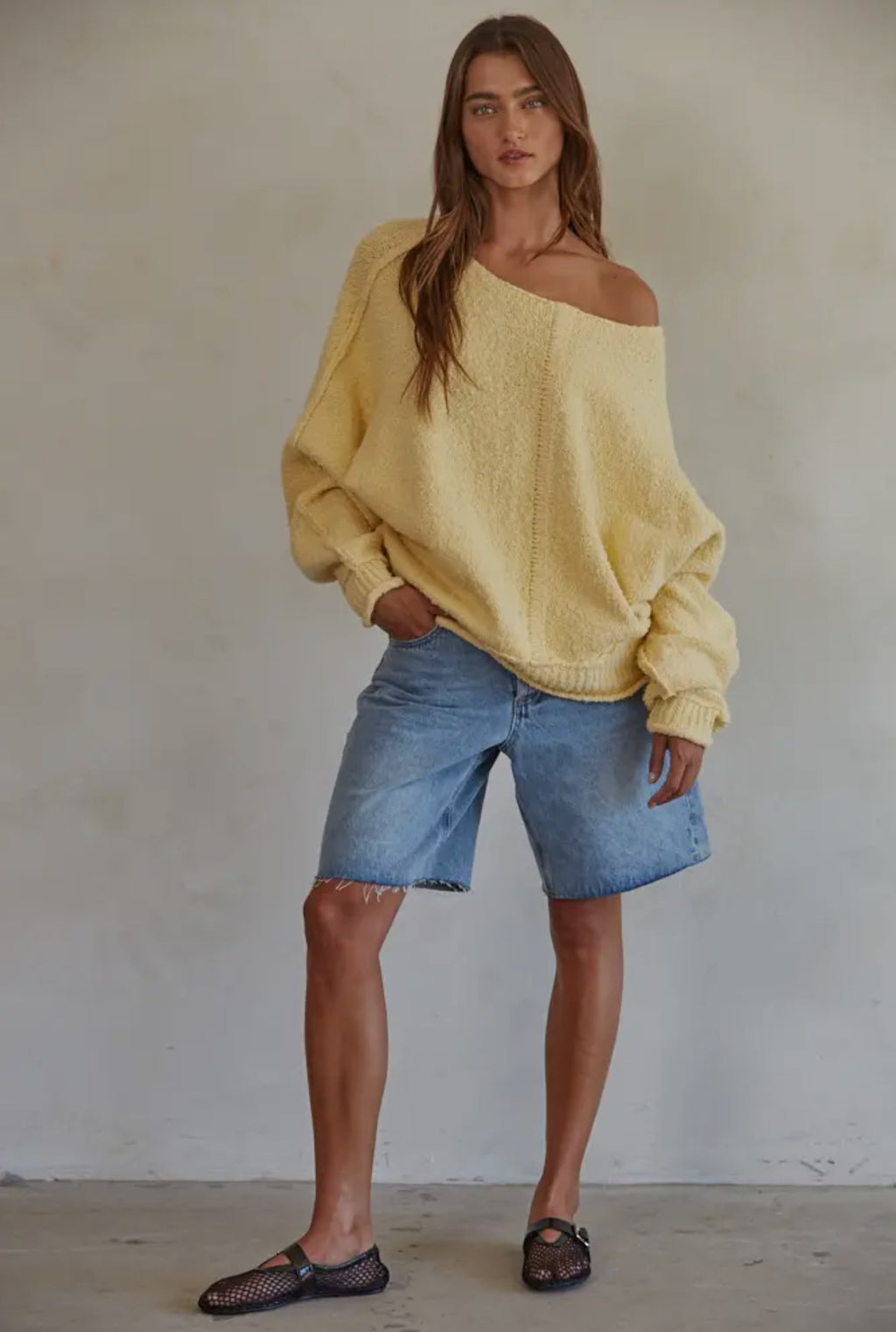 Knit Boat Neck Pullover - 97% Cotton -