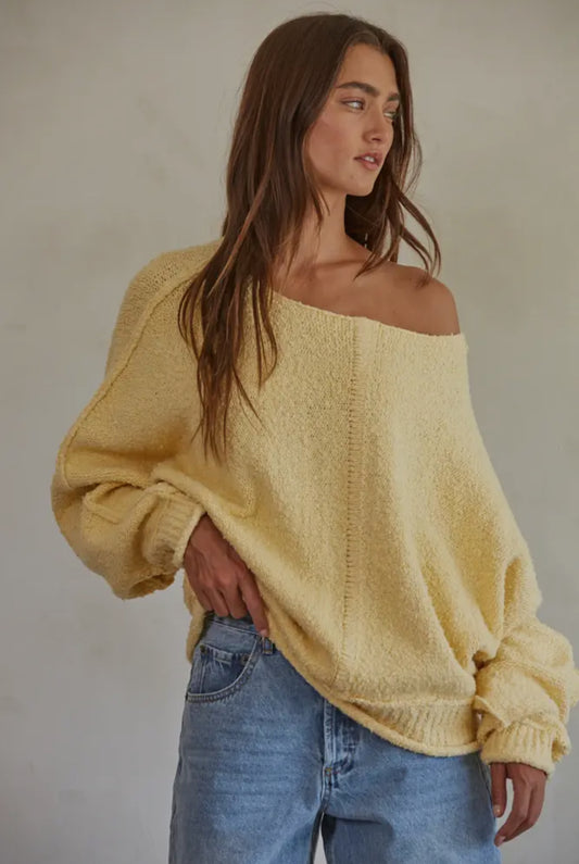 Knit Boat Neck Pullover - 97% Cotton -