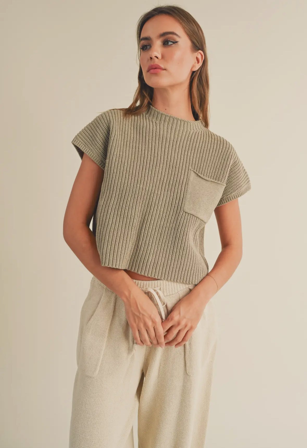 Olive Half High Neck Sweater Knit Top