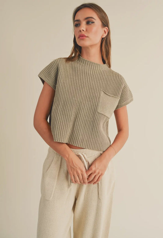 Olive Half High Neck Sweater Knit Top